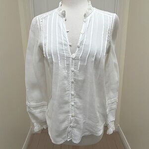 Faherty Willa Blouse White Organic Cotton Top Long Sleeve Blouse Size XS